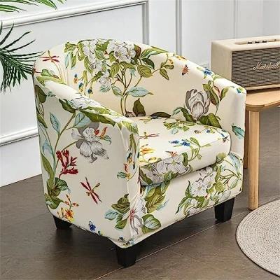 Afbeelding van Highdi 2 stuks fauteuilhoes voor cabriolet Chesterfield, rekbare fauteuilhoes, klassieke bankhoes, antislip, stoelbekleding, stoelbescherming, lentebloem