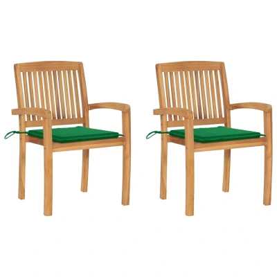 Afbeelding van Tuinstoelen 2 st met groene kussens massief teakhout