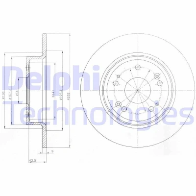 Afbeelding van DELPHI BG4249 Remschijf 282 9 5 volledig Geolied Semi finished Zonder wiellager, ABS sensorring HONDA: ACCORD 8, 8 Kombi, CIVIC