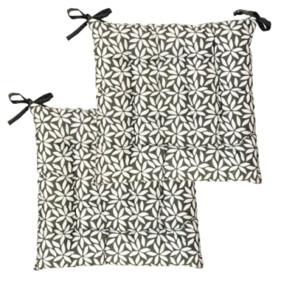 Afbeelding van Atout Ciel Lot de 2 Galettes Chaise carrées Bicolores 40x40cm, Kaki imprimé/uni