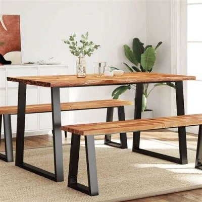 Afbeelding van Eettafel met natuurlijke rand 140x80x75 cm massief acaciahout