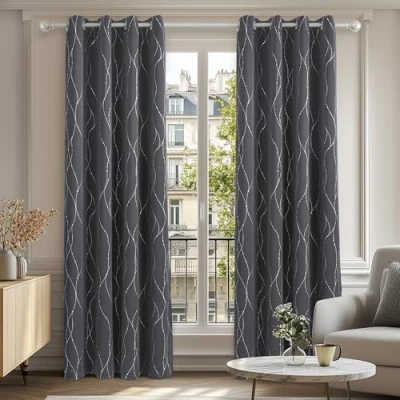 Afbeelding van Slaapkamer Gordijnen Gestippelde Lijn Folie Gedrukt Thermisch Geïsoleerde Raambehandeling Oogje Verduisterende voor Woonkamer 117 x 138 cm(Breedte Hoogte), Donkergrijs, Twee Panelen