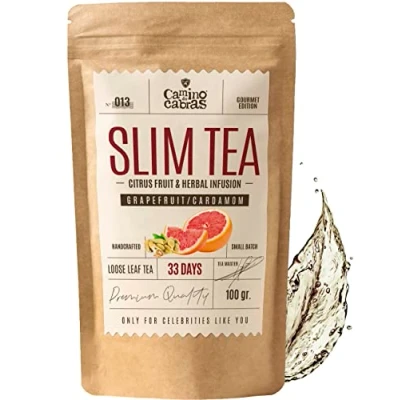 Afbeelding van Slim Tea Pompelmoes detox kruidenthee, afslankthee en voor vetverbranding, groene thee, guarana, matcha, maté, gember, brandnetel, paardenbloem, kardemom, ingrediënten van natuurlijke oorsprong, in