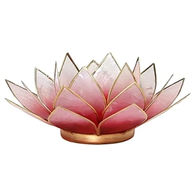 Afbeelding van Vind Something Different FindSomethingDifferent Lotus Tea Candle Holder Capiz Shell Light Red Gold Trim by