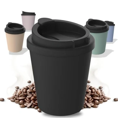 Afbeelding van Thermosbeker om mee te nemen, van biologisch kunststof, 250 ml, BPA vrij, 100% recyclebaar, Made in Germany, met deksel, voor kantoor, auto, school enz. (leisteen)