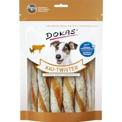 Afbeelding van 200g Kauw Twister 2 x Runderhuid, pens &amp; kippenborst Dokas Hondensnacks