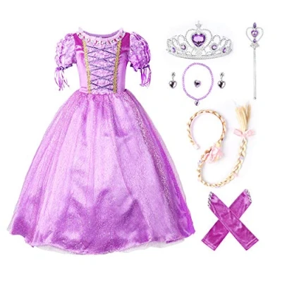 Afbeelding van JerrisApparel Prinses Rapunzel Meisjes Verjaardag Feestjurk Kerstmis Kostuum, Paars Met Accessoires, 5 jaar