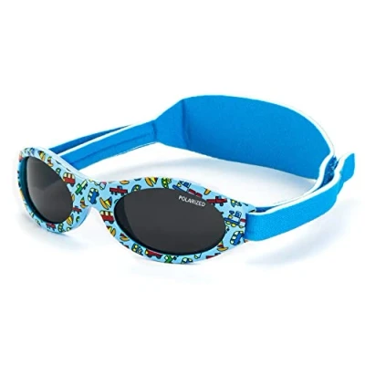 Afbeelding van KIDDUS Zonnebril voor baby&#039;s, 0 maanden, 1 2 jaar. 100% UV400 bescherming. Gepolariseerd. Siliconen neusbrug. Verstelbare neopreen band. kinderen 12 24 Blauw met auto&#039;s en