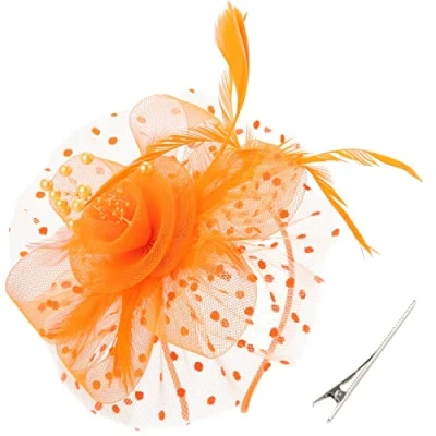 Afbeelding van DRESHOW Fascinators hoed met bloemen, linten, mesh, op hoofdband en haarclip, voor cocktailfeest, hoofddeksel meisjes dames