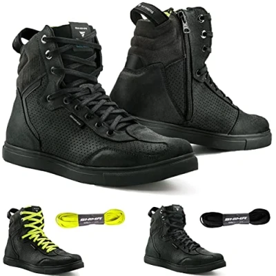 Afbeelding van SHIMA Rebel WP, waterdichte motorschoenen voor heren, versterkte motorsneakers met ritssluiting aan de zijkant, enkelsteun, antislipzool, schakelgreep (zwart, 41)