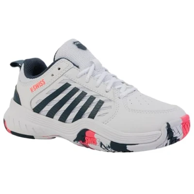 Afbeelding van K SWISS Court Express Unise Tennisschoenen voor alle ondergronden kinderen, Maat: 32.5, White/stargazer/neon blaze
