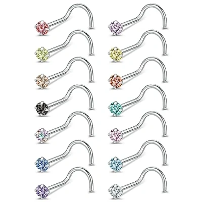 Afbeelding van neuspiercing, 6 14 stuks, 20 gauge in vorm L, CZ botten, roestvrij staal, sieraden, zirkonia