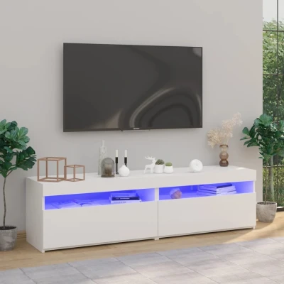 Afbeelding van Tv meubelen 2 st met LED verlichting 75x35x40 cm hoogglans wit