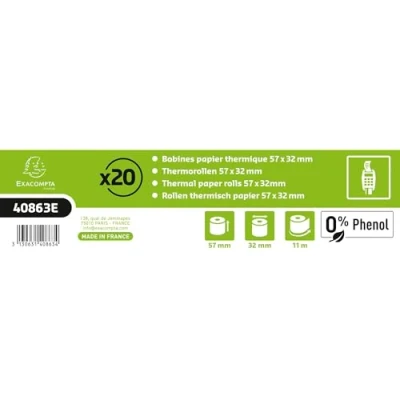 Afbeelding van Exacompta Ref. 40863E 20 rollen voor bankkaarten 57x32mm 11m 1 thermische laag 55g/m² zonder fenol wit