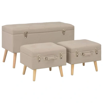 Afbeelding van Opbergkrukken 3 st stof beige