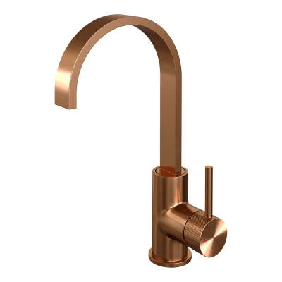 Afbeelding van Brauer Copper carving Wastafelmengkraan opbouw hoog draaibaar platte uitloop model a PVD geborsteld koper