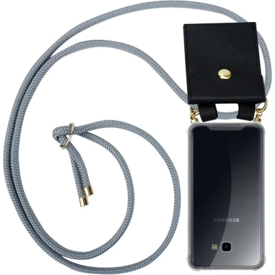 Afbeelding van Cadorabo Hoesje geschikt voor Samsung Galaxy J4 PLUS in ZILVER GRIJS Silicone Mobiele telefoon ketting beschermhoes met gouden ringen, koordriem en afneembare etui