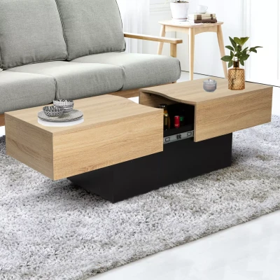 Image de Table basse coulissante MARTA bois noir et imitation hêtre
