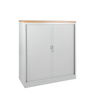 Afbeelding van Stalen roldeurkast 118x120x43cm Zwart Frame, topblad Wit