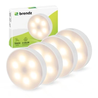 Afbeelding van Brendz LED ronde Kastverlichting, Touch bediening, USB C Oplaadbaar, Dimbaar, Magnetisch, 4 stuks, 3 Kleurtemperaturen, Trapverlichting draadloos, Nachtlampje