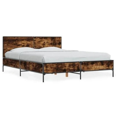 Afbeelding van Bedframe bewerkt hout metaal gerookt eikenkleurig 140x190 cm