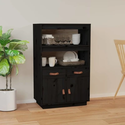 Afbeelding van Hoge kast 67x40x108,5 cm massief grenenhout zwart