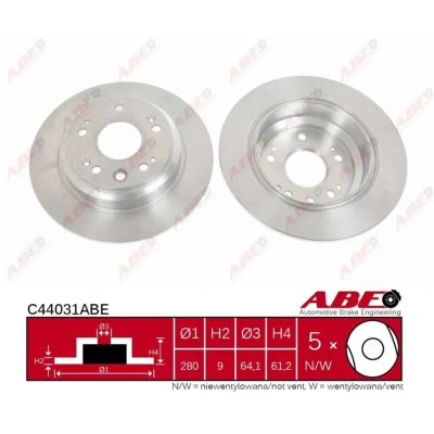 Afbeelding van ABE C44031ABE Remschijf Achteras 282 9,1 5 114 volledig