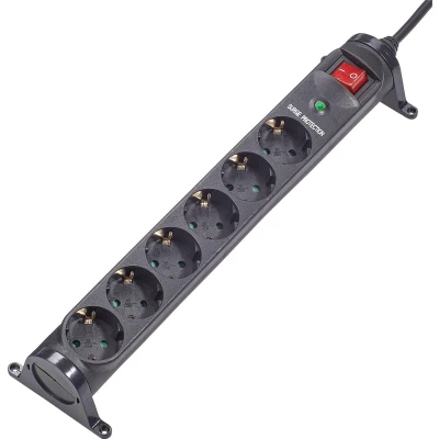 Afbeelding van Renkforce 615F CMB S Overspanningsveilige stekkerdoos 6 voudig Zwart Randaarde stekker 1 stuk(s)