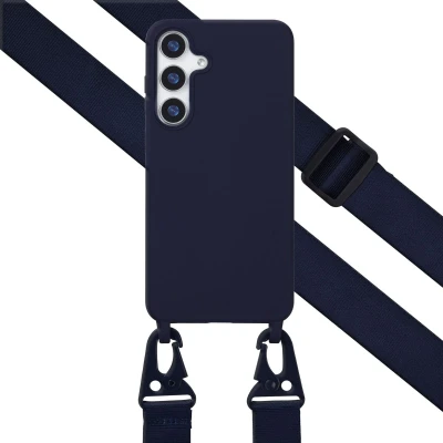 Afbeelding van Selencia hoesje Geschikt voor Samsung Galaxy S25 Plus met koord Siliconen afneembaar Donkerblauw