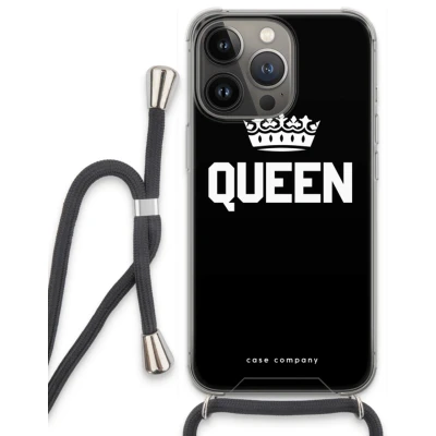 Afbeelding van Case Company® hoesje met Koord geschikt voor iPhone 13 Pro Queen Zwart Telefoonhoesje Extra Bescherming aan alle Kanten en Over de Schermrand