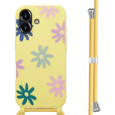 Afbeelding van imoshion hoesje Geschikt voor iPhone 16 met koord Siliconen design Meerkleurig / Yellow Flower Distance