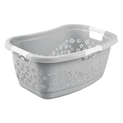 Afbeelding van keeeper Ergonomische wasmand met opengewerkt design, antislip handgrepen, 50 l, glad, Nordic Grey