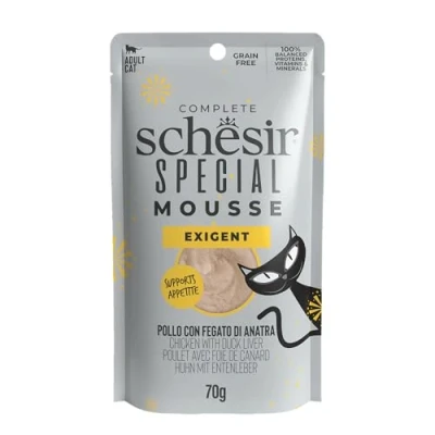 Afbeelding van 12x Schesir Special Cat Mousse Exigent Kip &amp; Eendenlever 70 gr