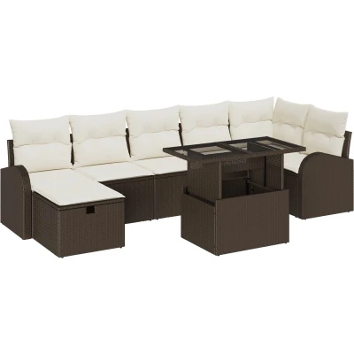 Afbeelding van vidaXL 8 delige Tuin Sofa Set met Kussens Bruin Poly Rattan, 2 Zits Opslag &amp; Rattan