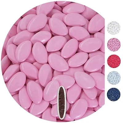 Afbeelding van EinsSein 0,5 kg Chocolade dragees bruiloft lichtroze doop meisje jongen communie met amandelen vieren en ontvangen feest goedkope kleur bomb tag zie mijn dozen doos a
