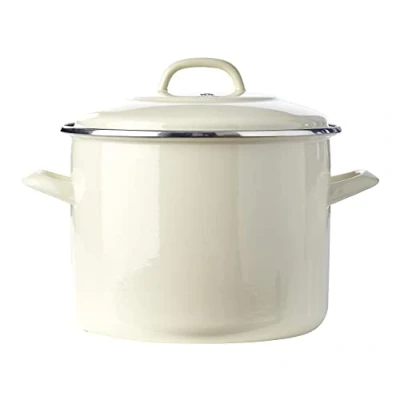 Afbeelding van BK Indigo Dutch Heritage geëmailleerde kookpan met deksel, 24 cm/8,7 liter, geschikt voor inductie, ovenbestendig, vaatwasmachinebestendig, crème