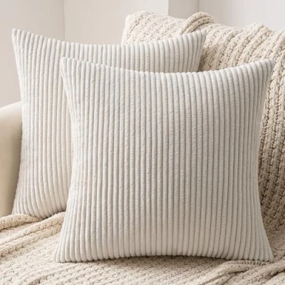 Afbeelding van MIULEE Set van 2 kussenslopen, corduroy, decoratieve kussensloop, bankkussen, sierkussenhoes met verborgen ritssluiting, 45 x cm, beige