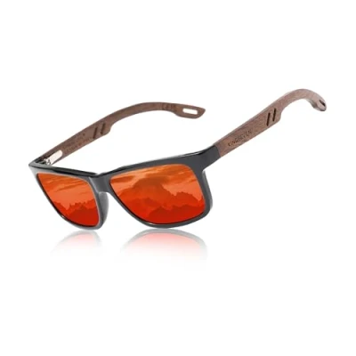 Afbeelding van KINGSEVEN Gepolariseerde vierkante zonnebril voor heren, vintage gespiegelde met zebrahouten frame autorijden, W5508, rood, Rood