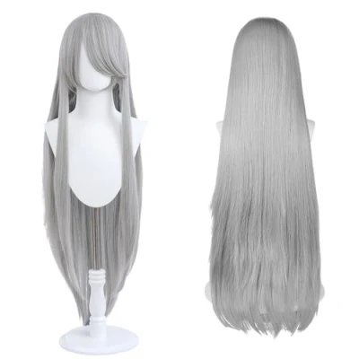 Afbeelding van Universele cosplay pruik, 100 cm, perfect voor feestjes, festivals en Halloween, ideaal tv, film personages (zilvergrijs)