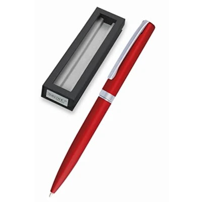 Afbeelding van Online Eleganza draaibare balpen, metaal, rood, satijnkleurig, verwisselbare grote vulling, metalen clip, schrijfkleur zwart, balpen met geschenkverpakking