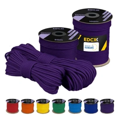 Afbeelding van EDCX polyester Paracord 550 4 mm (15, 30 en 50 m) type III scheurvast parachutetouw 100% met 7 draden effen kleuren (donkerpaars, 15