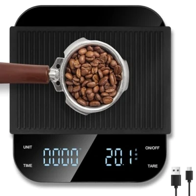 Afbeelding van Vankarr Digitale koffieweegschaal met timer, nauwkeurige schaal 0,1 g, oplaadbaar via USB, debietmeting, koffieschaal tarrafunctie, max. 3 kg