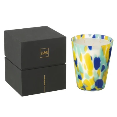 Afbeelding van J Line Geurkaars Noa Blauw/Geel Large 95Uur