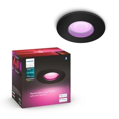 Afbeelding van Philips Hue Xamento badkamer inbouwspot wit en gekleurd licht zwart rond