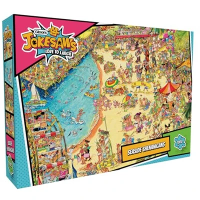 Afbeelding van Jokesaws: Shenanigans aan zee puzzel van 1000 stukjes Komische voor vakantie Duurzame volwassenen 100% gerecycled bord Geweldig cadeau