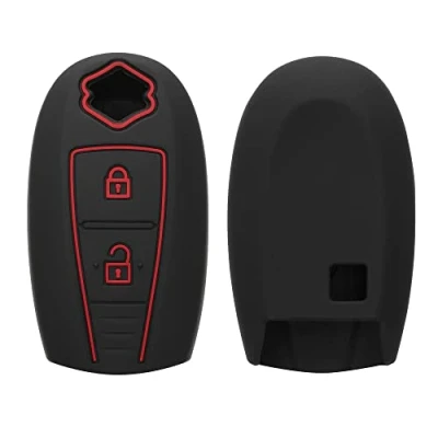 Afbeelding van kwmobile autosleutel hoesje geschikt voor Suzuki Sport 2 knops Keyless Go hoes TPU behuizing Beschermende auto sleutel case Sleuteletui in zwart / rood