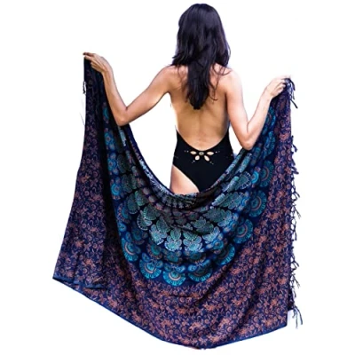 Afbeelding van Bohemian pareo voor dames boho bikini sjaal verpakking deken 100% stof gebatikte rayon sarong 180 x 120 cm