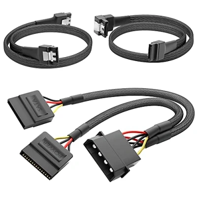 Afbeelding van KabelDirekt 30cm Molex voedingskabel 4 polig naar 2x SATA 15 pins + 60cm datakabel 3 6 Gbit/s 7 hoek 90