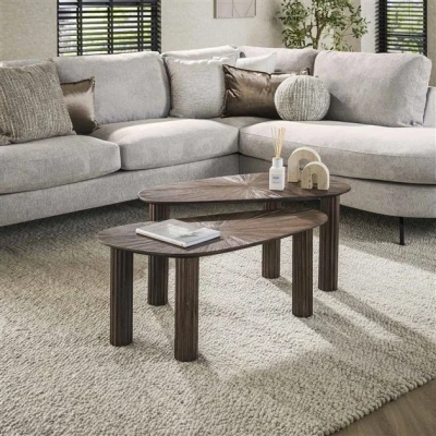 Afbeelding van Hoyz Collection Salontafel Hoekvormig Maya Teak Rust Brown Set van 2