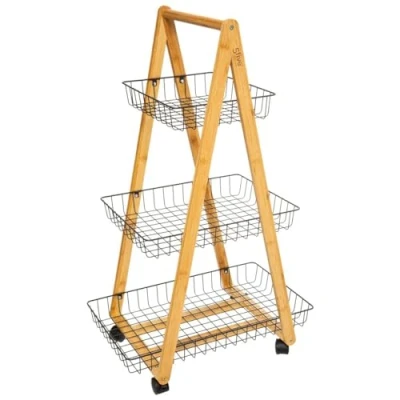 Afbeelding van 5Five Keuken trolley 76x33x33 cm zwart en naturel hout
